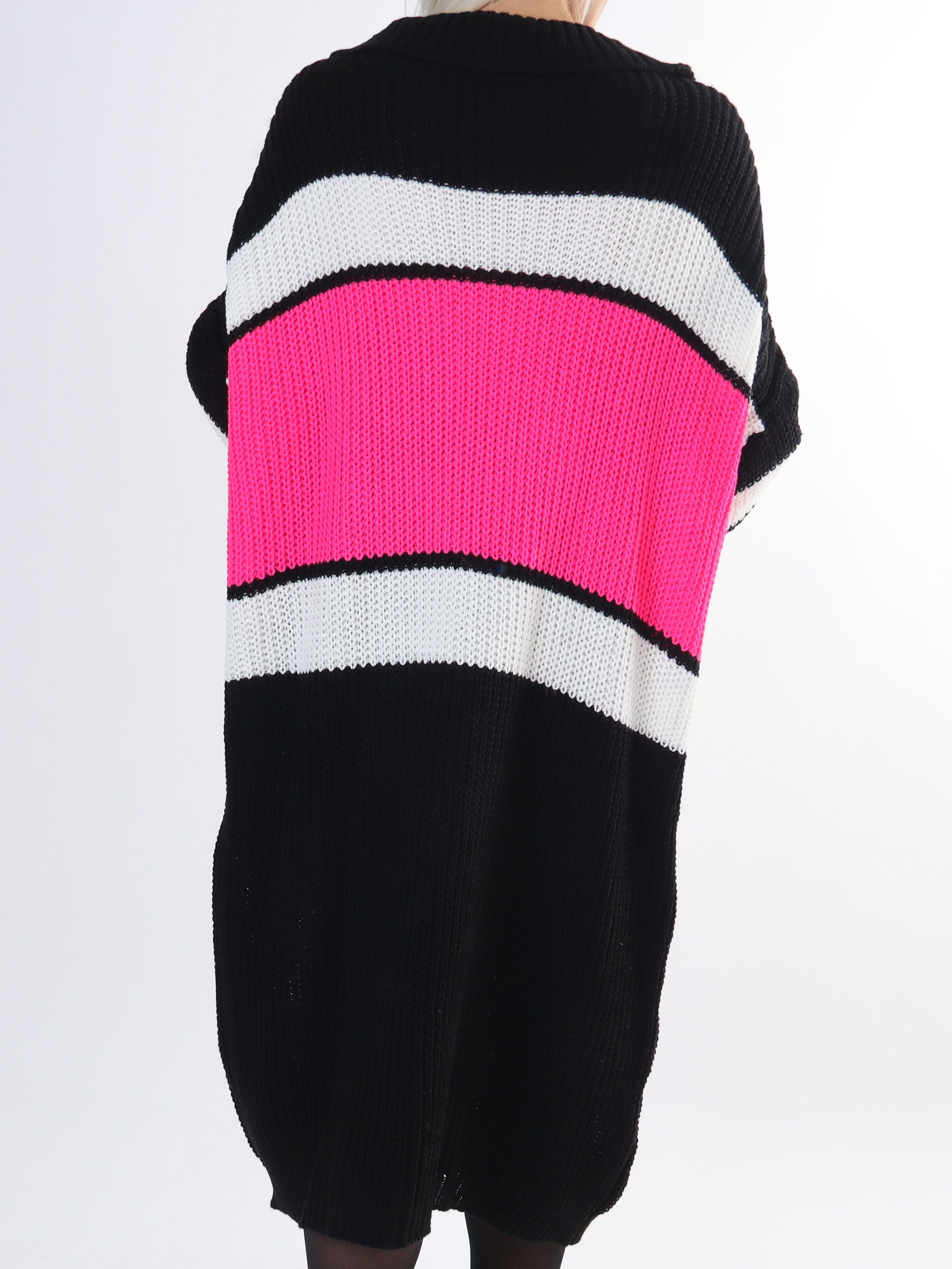 Hailey - Randig stickad klänning med liten krage i plusstorlek